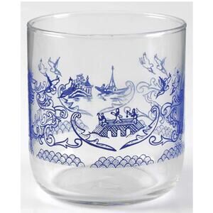 Rare Blue Willow by English Ironstone Tableware 10 oz Glass Tumbler Vintage
